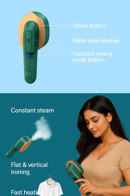 Portable Handheld Garment Steamer & Iron – Quick Heat, Wrinkle Remover for Clothes, Travel & Home Use